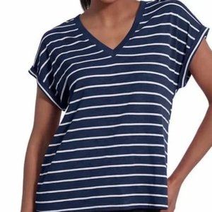 Jessica Simpson Short Sleeve Striped Tee Blue White XXL Plus V Neck